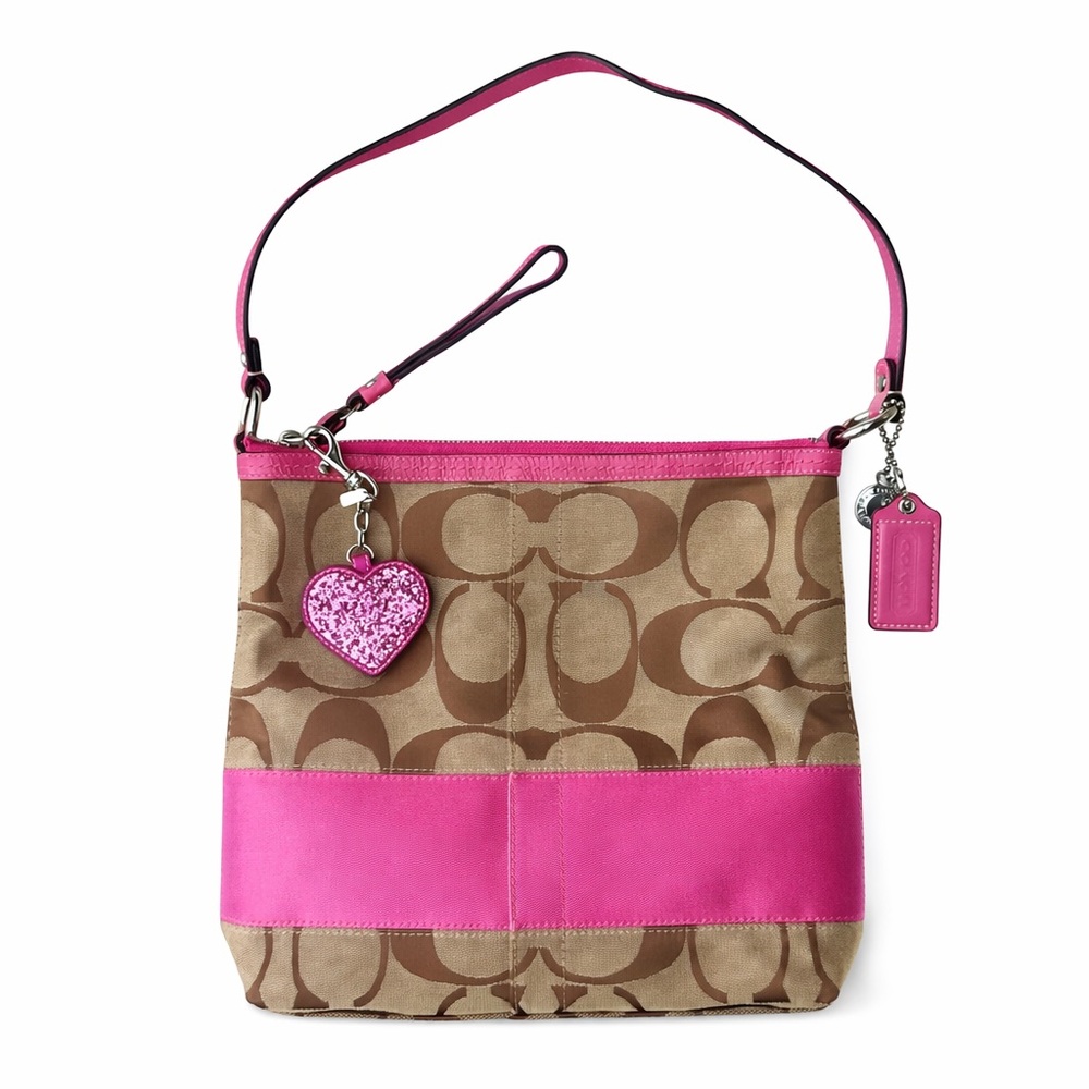 Coach Hot Pink Leather Glitter Heart Keychain - Picture 3 of 4